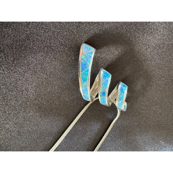 Sterling Silver 925 Fire Blue Opal Inlay Slider Pendant Spiral Modernist Pretty - Picture 7 of 7